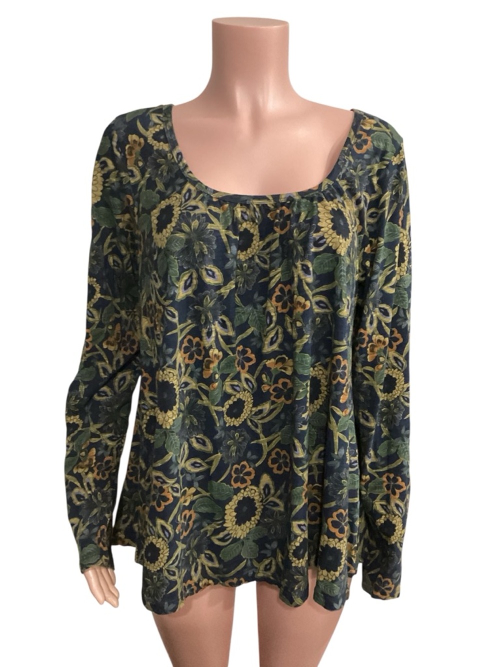 Natural Life Iris Cotton Dahlias Floral Scoop Neck Long-Sleeve Top Size Large - Picture 3 of 7